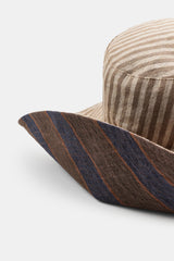 REVERSIBLE 100% LINEN STRIPED HAT