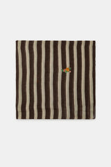 FLORAL EMBROIDERED STRIPED LINEN SCARF