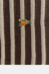 FLORAL EMBROIDERED STRIPED LINEN SCARF