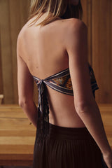 BEADED FRINGE PRINTED BANDANA