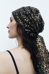 BEADED SEQUIN BANDANA GOLD