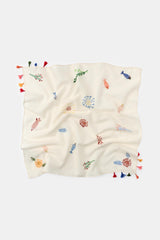 FISH EMBROIDERY POMPOM SCARF
