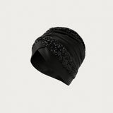 SEQUIN SATIN TWISTED TURBAN BLACK