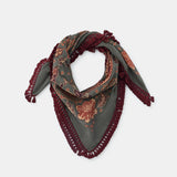 FRINGED GREEN GRAY PRINTED SCARF