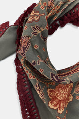 FRINGED TAUPE GRAY PRINTED SCARF