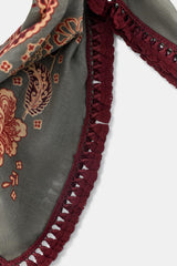 FRINGED TAUPE GRAY PRINTED SCARF