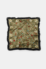 FRINGED FLORAL GREEN PRINT SCARF