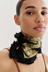 FRINGED FLORAL GREEN PRINT SCARF