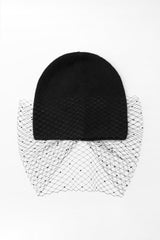 Mesh Knit Gray Crystal Beanie black