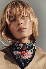 BEADED SQUARE SCARF BLACK