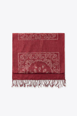 Bandana Print Fringe Linen Scarf