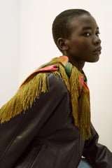 FRINGED PRINTED SATIN SCARF