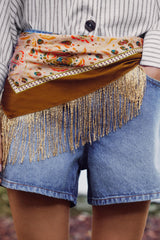 PRINTED SILK BLEND FRINGED SCARF