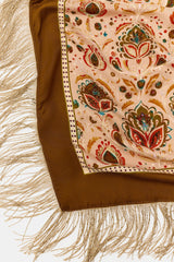 PRINTED SILK BLEND FRINGED SCARF