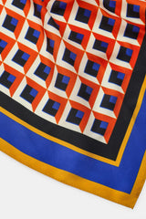 100% SILK GEOMETRIC PRINTED SCARF Orange