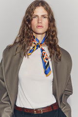 100% SILK GEOMETRIC PRINTED SCARF Orange
