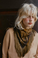 PRINTED SILK-BLEND FLORAL FRINGED SCARF BROWN