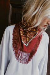 FLORAL PRINT SILK BLEND SCARF WITH FRINGE