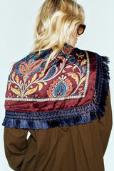 PRINTED FLORAL SCARF WITH BEADED FRINGE