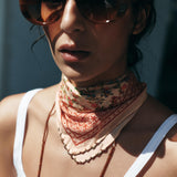 BEADED FLORAL PRINT SILK BANDANA