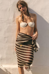 FLORAL EMBROIDERED STRIPED LINEN SCARF