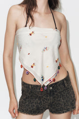 CROCHET BEADED FLORAL SCARF