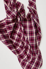 Brimmed Scarf Hat Beige Raspberry Plaid Cotton