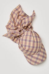 Brimmed Scarf Hat Beige Yellow Red Plaid Cotton