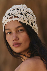 Crochet Knit Skull Cap Chocolate Ivory