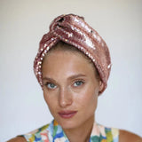 SEQUINED TWISTED TURBAN PINK