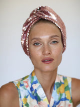 SEQUINED TWISTED TURBAN PINK