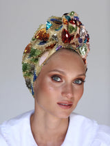 Nomad Sequin Messy Bun Turban Gold