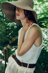 REVERSIBLE 100% LINEN STRIPED HAT light brown
