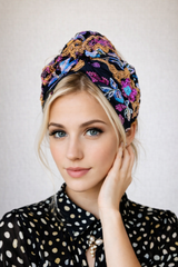 Black Embroidery Sequin Turban