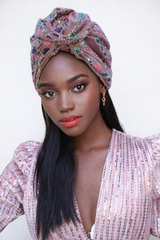 Jeweled Drop Messy Bun Turban Rosé