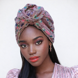 Jeweled Drop Messy Bun Turban Rosé