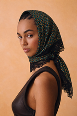 PRINTED TRIANGLE SCARF WITH LACE