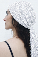 BEADED SEQUIN BANDANA WHITE