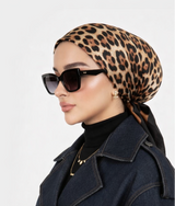 LEOPARD RED TRIM SQUARE SCARF