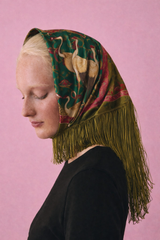 FRINGED PRINTED SATIN SCARF