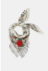 EMBROIDERED ROSE FRINGE SCARF