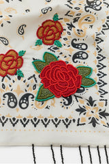 EMBROIDERED ROSE FRINGE SCARF