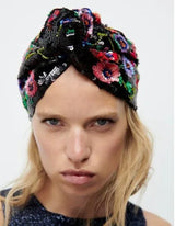 SEQUIN FLORAL TURBAN