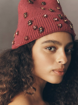 Crystal Knit Beanie Dark Red