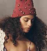 Crystal Knit Beanie Dark Red