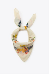 Floral patterned bandana with bunny ears on a white background