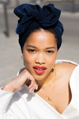 WIRE FULL CAP TURBAN PETAL NAVY BLUE