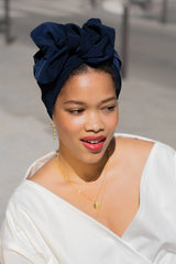 WIRE FULL CAP TURBAN PETAL NAVY BLUE