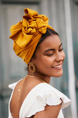 WIRE FULL CAP TURBAN PETAL MUSTARD