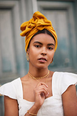 WIRE FULL CAP TURBAN PETAL MUSTARD